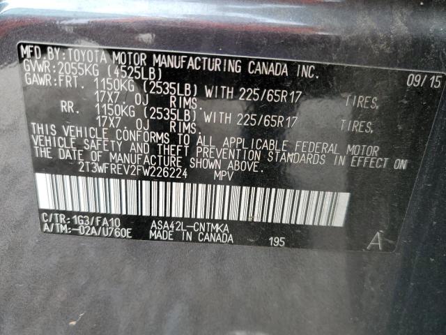 Photo 14 from auction – 2015 TOYOTA RAV4 XLE with VIN 2T3WFREV2FW226224