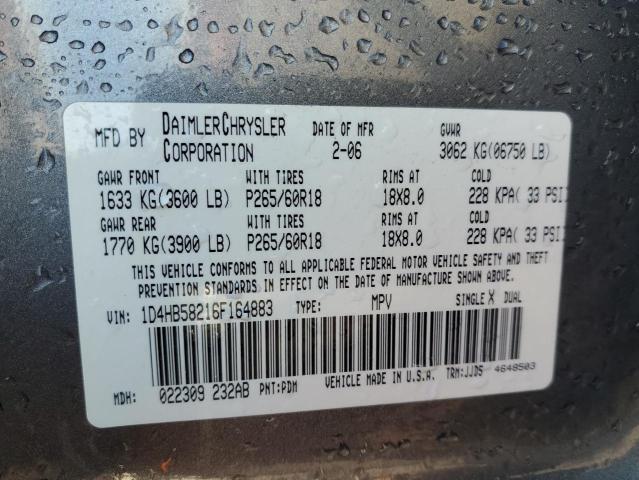 Photo 14 from auction – 2006 DODGE DURANGO LI with VIN 1D4HB58216F164883