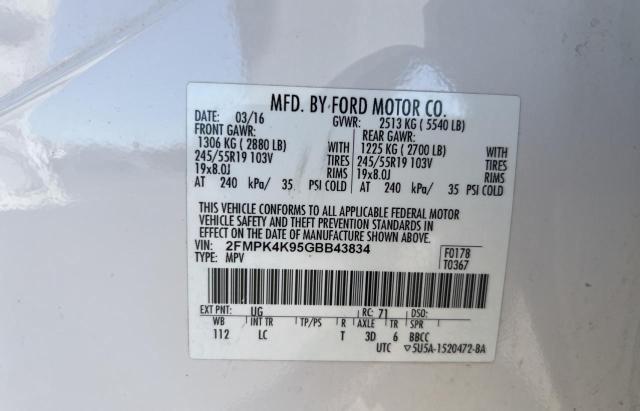 Photo 10 from auction – 2016 FORD EDGE TITAN with VIN 2FMPK4K95GBB43834