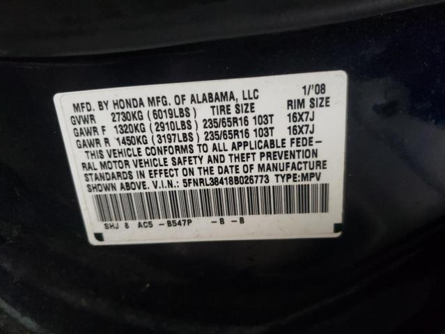 Photo 14 from auction – 2008 HONDA ODYSSEY EX with VIN 5FNRL38418B026773