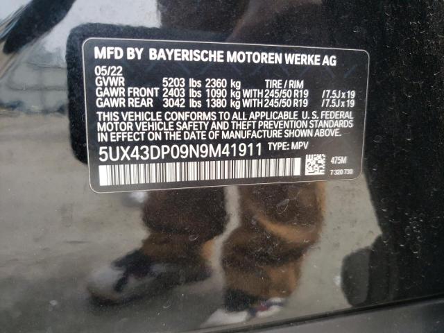 Photo 14 from auction – 2022 BMW X3 SDRIVE3 with VIN 5UX43DP09N9M41911