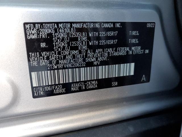 Photo 14 from auction – 2022 TOYOTA RAV4 XLE with VIN 2T3W1RFV4NC206232