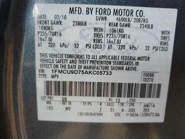Photo 14 from auction – 2010 FORD ESCAPE XLT with VIN 1FMCU9D75AKC05733