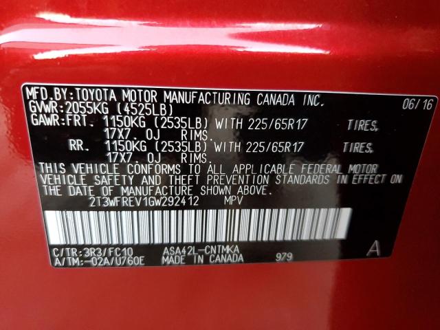 Photo 14 from auction – 2016 TOYOTA RAV4 XLE with VIN 2T3WFREV1GW292412