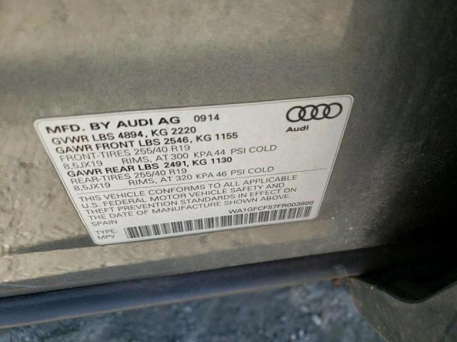Photo 10 from auction – 2015 AUDI Q3 PRESTIG with VIN WA1GFCFS7FR003886