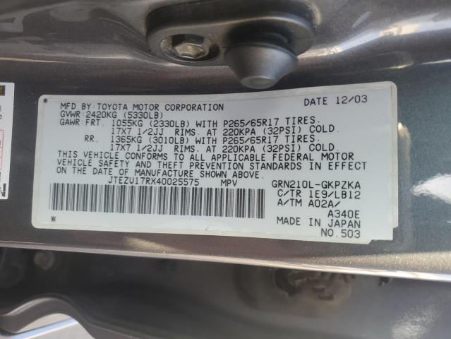 Photo 14 from auction – 2004 TOYOTA 4RUNNER LI with VIN JTEZU17RX40025575