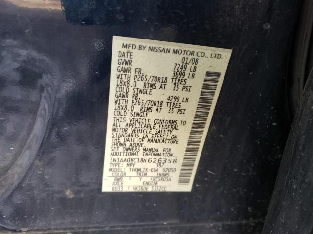 Photo 14 from auction – 2008 NISSAN ARMADA SE with VIN 5N1AA08C18N626358