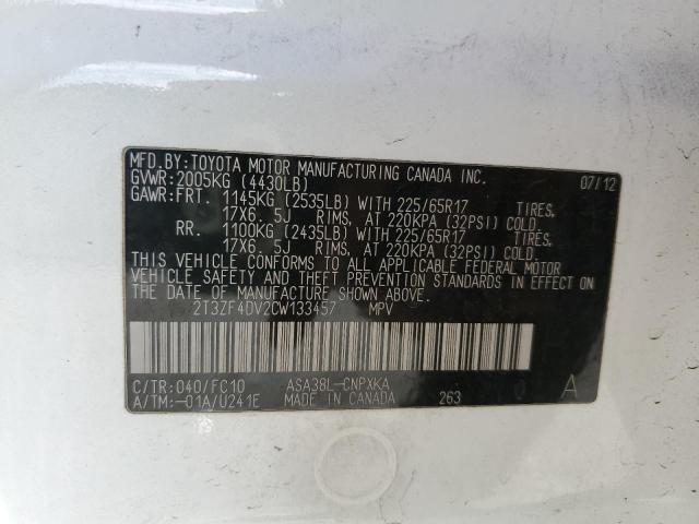 Photo 14 from auction – 2012 TOYOTA RAV4 with VIN 2T3ZF4DV2CW133457