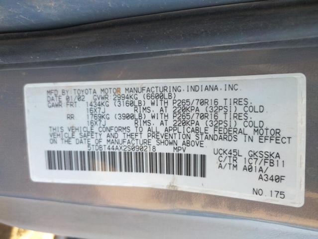 Photo 14 from auction – 2002 TOYOTA SEQUOIA SR with VIN 5TDBT44AX2S090218