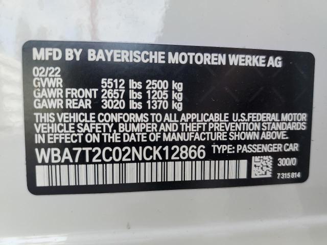 Photo 10 from auction – 2022 BMW 740 I with VIN WBA7T2C02NCK12866