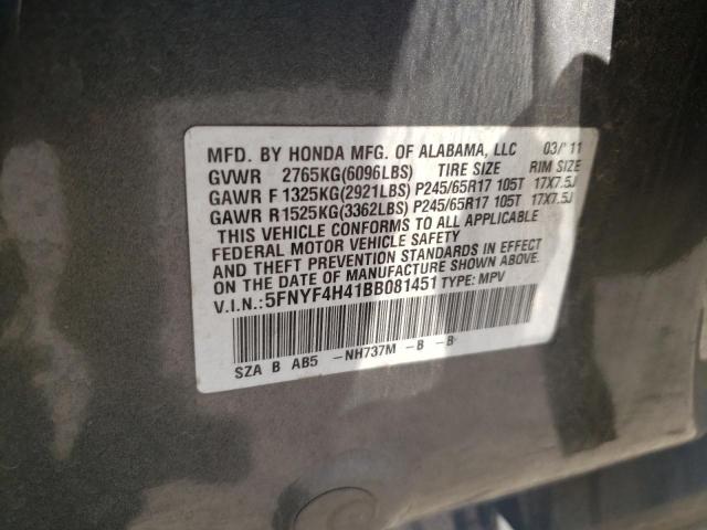 Photo 14 from auction – 2011 HONDA PILOT EX with VIN 5FNYF4H41BB081451
