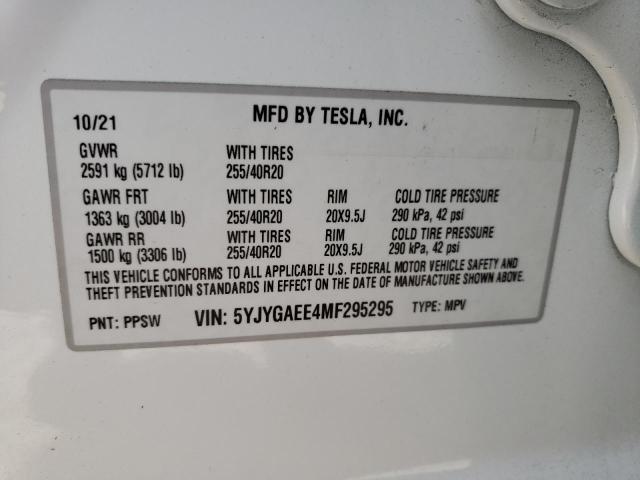 Foto 14 de la subasta – 2021 TESLA MODEL Y con VIN 5YJYGAEE4MF295295