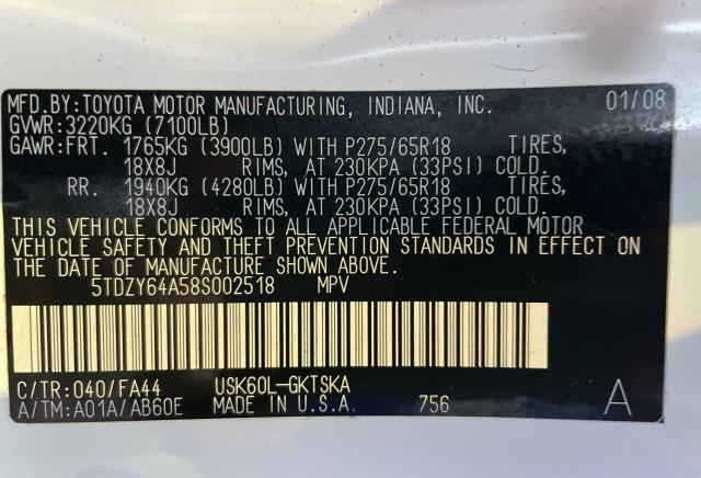 Photo 10 from auction – 2008 TOYOTA SEQUOIA SR with VIN 5TDZY64A58S002518