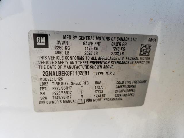 Photo 14 from auction – 2015 CHEVROLET EQUINOX LT with VIN 2GNALBEK8F1102801