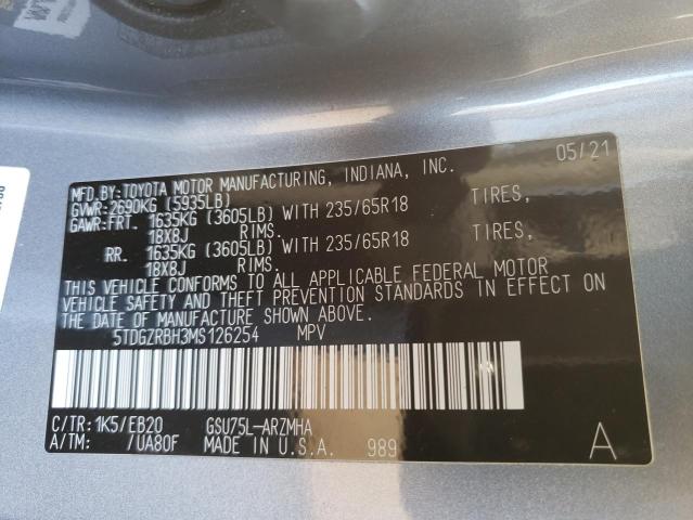 Photo 14 from auction – 2021 TOYOTA HIGHLANDER with VIN 5TDGZRBH3MS126254