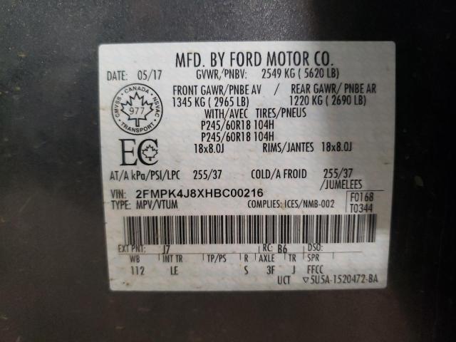Photo 14 from auction – 2017 FORD EDGE SEL with VIN 2FMPK4J8XHBC00216