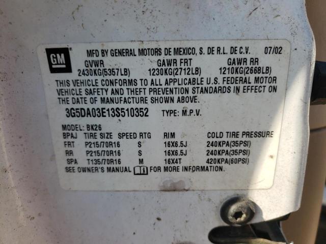 Photo 14 from auction – 2003 BUICK RENDEZVOUS with VIN 3G5DA03E13S510352