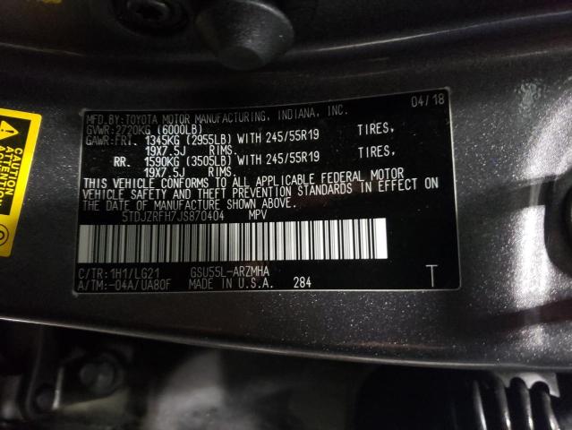 Photo 14 from auction – 2018 TOYOTA HIGHLANDER with VIN 5TDJZRFH7JS870404
