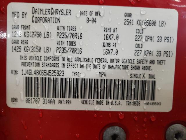 Photo 14 from auction – 2005 JEEP LIBERTY SP with VIN 1J4GL48K65W525923