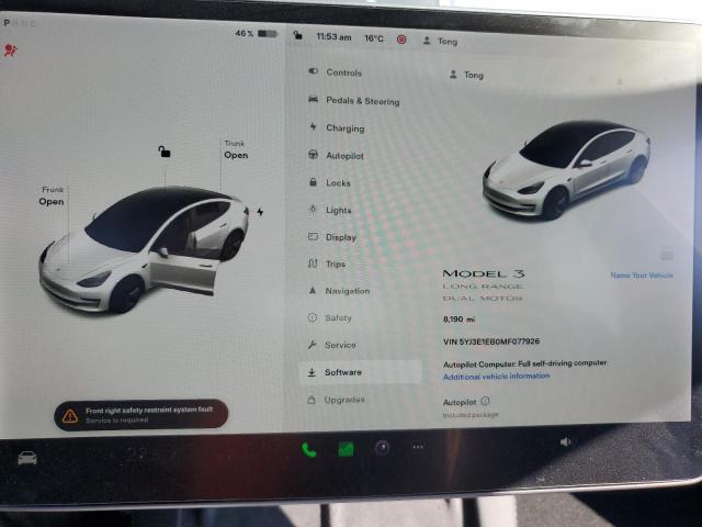 Photo 9 from auction – 2021 TESLA MODEL 3 with VIN 5YJ3E1EB0MF077926