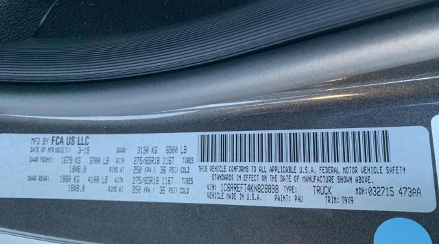 Photo 10 from auction – 2019 RAM 1500 BIG H with VIN 1C6RREFT4KN828898