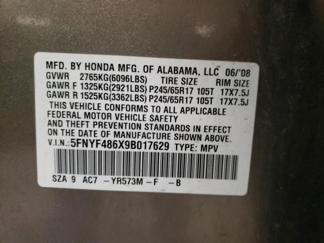 Photo 14 from auction – 2009 HONDA PILOT EXL with VIN 5FNYF486X9B017629