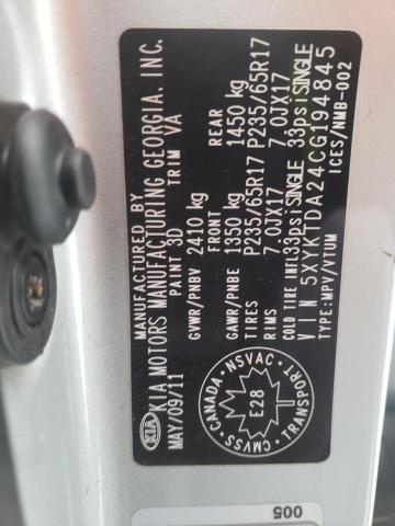 Photo 14 from auction – 2012 KIA SORENTO BA with VIN 5XYKTDA24CG194845