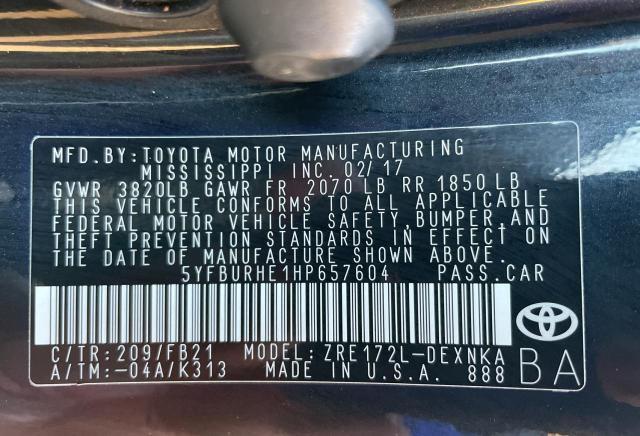 Photo 10 from auction – 2017 TOYOTA COROLLA L with VIN 5YFBURHE1HP657604