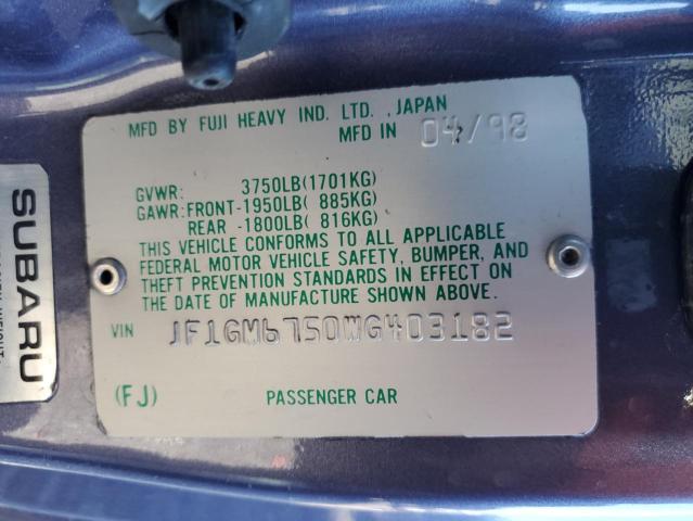 Photo 14 from auction – 1998 SUBARU IMPREZA RS with VIN JF1GM6750WG403182