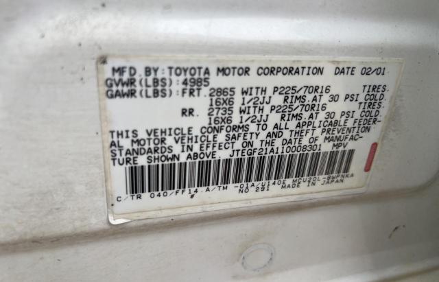 Photo 10 from auction – 2001 TOYOTA HIGHLANDER with VIN JTEGF21A110008301