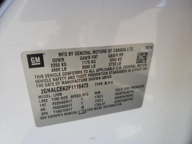 Photo 14 from auction – 2015 CHEVROLET EQUINOX LT with VIN 2GNALCEK2F1116473