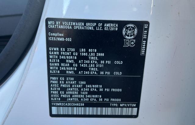 Photo 10 from auction – 2019 VOLKSWAGEN ATLAS SEL with VIN 1V2MR2CA2KC546239