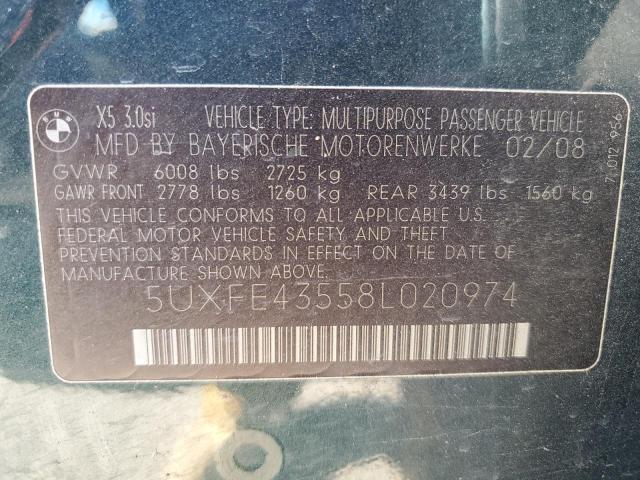 Photo 14 from auction – 2008 BMW X5 3.0I with VIN 5UXFE43558L020974