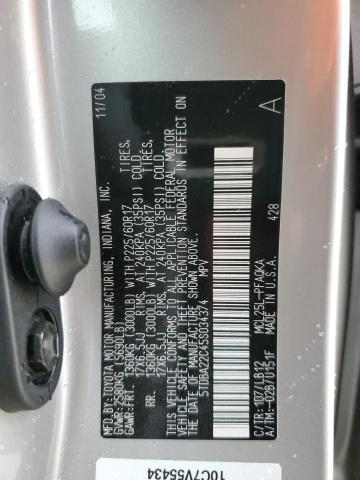 Photo 14 from auction – 2005 TOYOTA SIENNA XLE with VIN 5TDBA22C45S034374