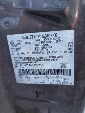 Photo 10 from auction – 2005 FORD F150 with VIN 1FTRX12W45NC04207