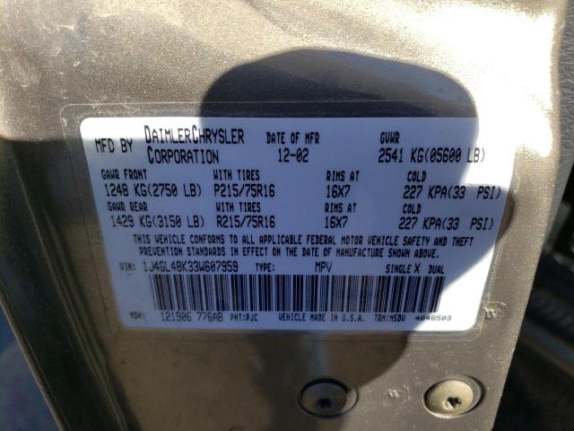 Photo 14 from auction – 2003 JEEP LIBERTY SP with VIN 1J4GL48K33W607959