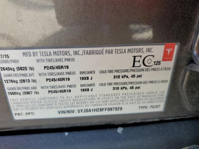 Photo 10 from auction – 2015 TESLA MODEL S 85 with VIN 5YJSA1H28FF097329