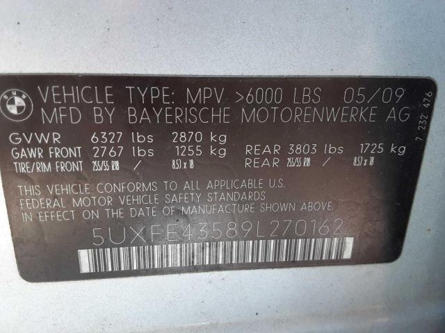 Photo 10 from auction – 2009 BMW X5 XDRIVE3 with VIN 5UXFE43589L270162