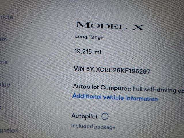 Photo 9 from auction – 2019 TESLA MODEL X with VIN 5YJXCBE26KF196297