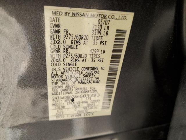 Photo 14 from auction – 2008 NISSAN ARMADA SE with VIN 5N1BA08D28N603393