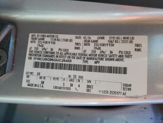 Photo 14 from auction – 2016 FORD ESCAPE SE with VIN 1FMCU9G96GUC26455