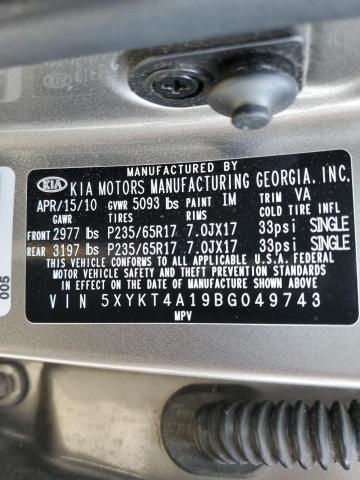 Photo 14 from auction – 2011 KIA SORENTO BA with VIN 5XYKT4A19BG049743