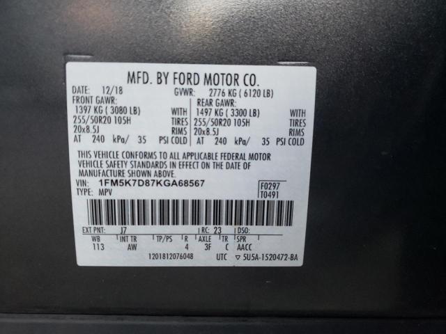 Zdjęcie 14 z aukcji – 2019 FORD EXPLORER X z VIN 1FM5K7D87KGA68567