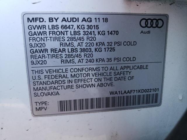 Photo 14 from auction – 2019 AUDI Q7 PREMIUM with VIN WA1LAAF71KD022101
