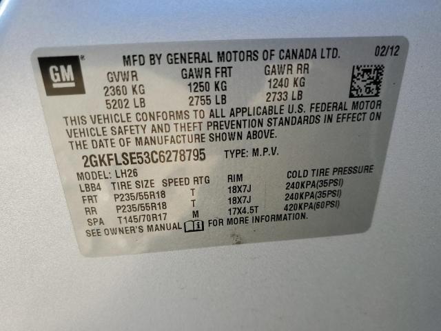 Photo 14 from auction – 2012 GMC TERRAIN SL with VIN 2GKFLSE53C6278795