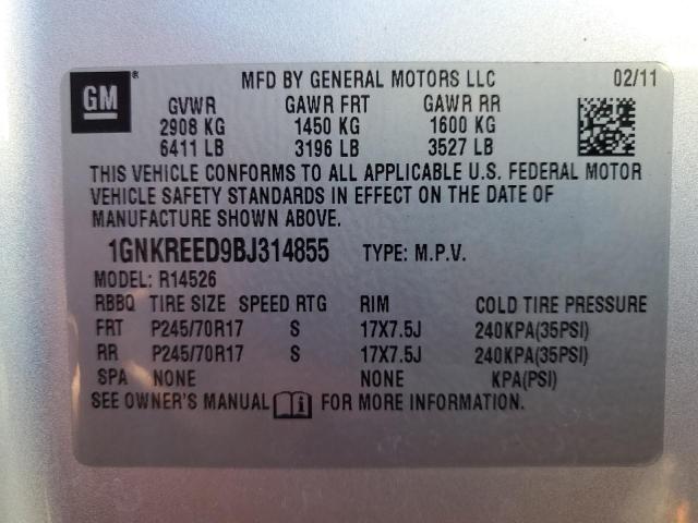 Photo 14 from auction – 2011 CHEVROLET TRAVERSE L with VIN 1GNKREED9BJ314855