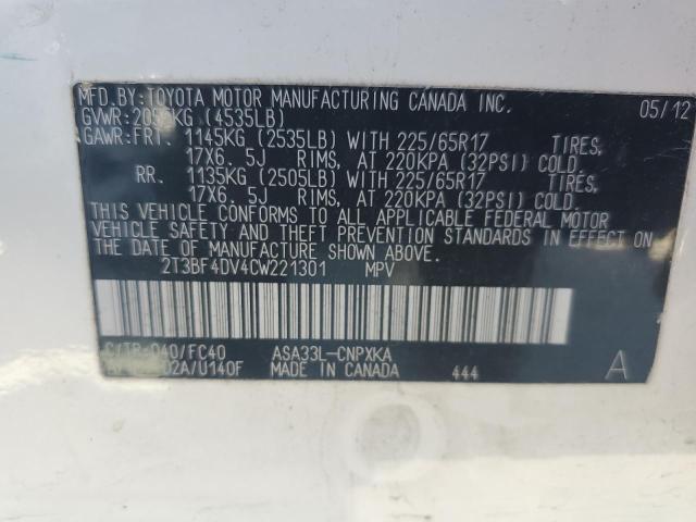 Photo 14 from auction – 2012 TOYOTA RAV4 with VIN 2T3BF4DV4CW221301