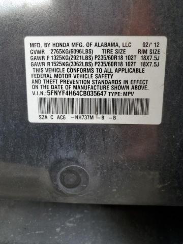 Photo 14 from auction – 2012 HONDA PILOT EXL with VIN 5FNYF4H64CB035647