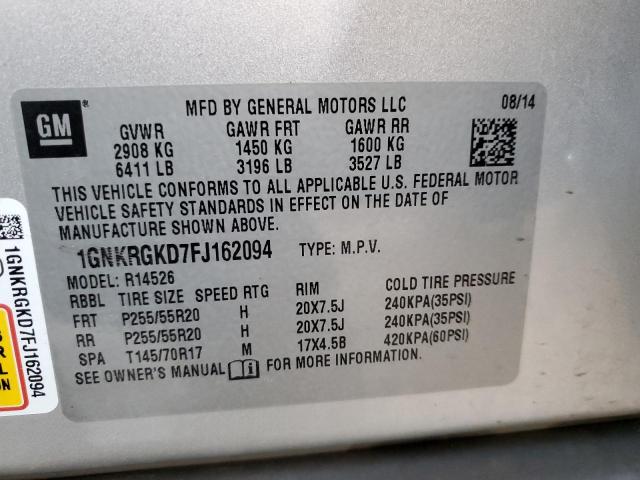 Photo 14 from auction – 2015 CHEVROLET TRAVERSE L with VIN 1GNKRGKD7FJ162094