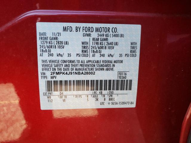 Photo 14 from auction – 2022 FORD EDGE SEL with VIN 2FMPK4J91NBA28002